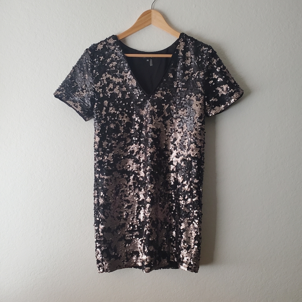 1. State Black and Gray Sequined Shift Mini Party Dress